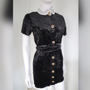 Handmade Black Witchy, Goth Velour Spandex Courtney Love Button Up Mini Dress S